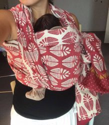 Koala and Mama Malta Babywearing Consultancy Newborn front carry in a Leora woven wrap